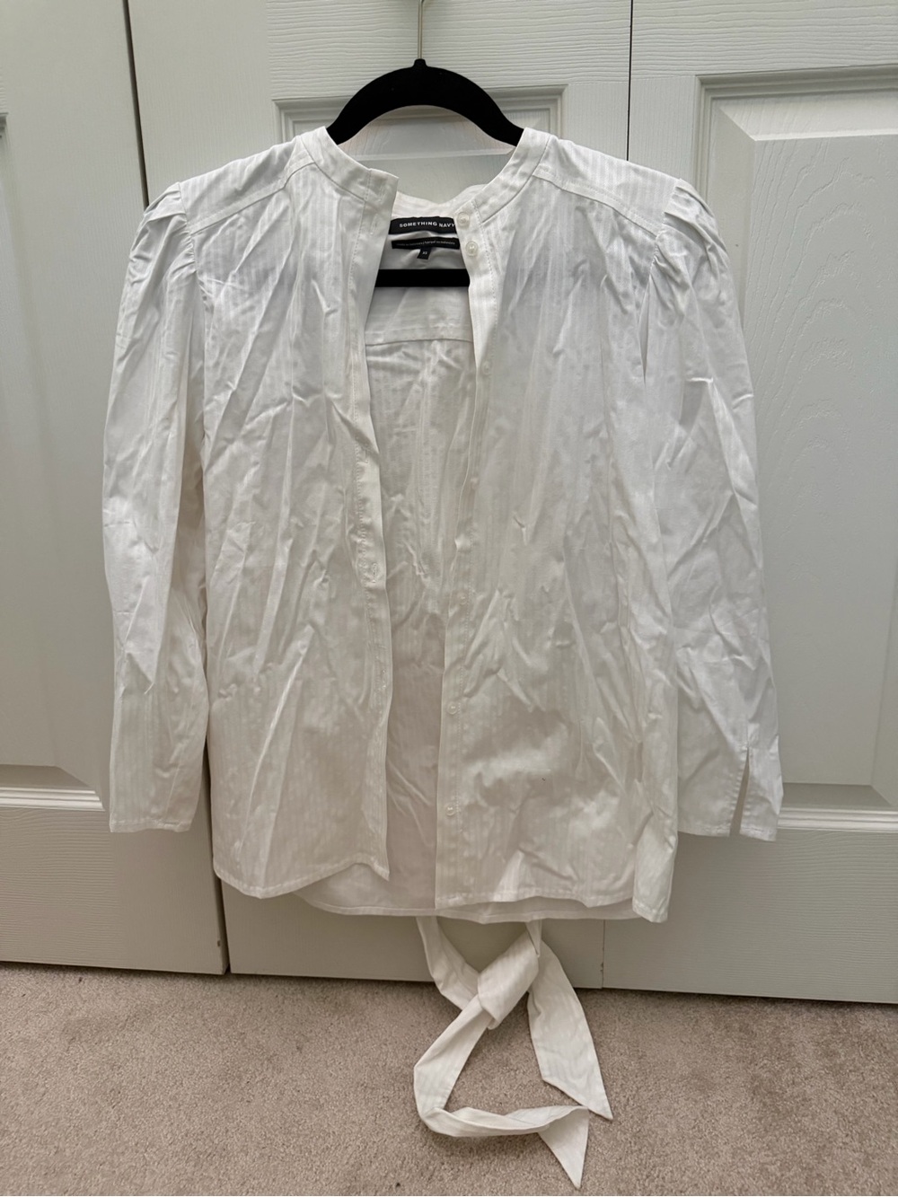Something Navy White Button-Front Top